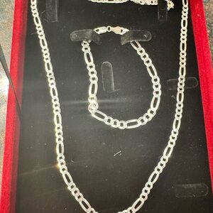 Elegant Silver Jewelry Set for men necklace and bracelet